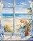 Beach Window Landscape Oil Painting Paint by Number Kits 16 x 20 inch Canvas Flowers Seaside Scenery DIY Oil Painting for Kids Students Adults Beginner with Brushes Acrylic Pigment (without Frame)